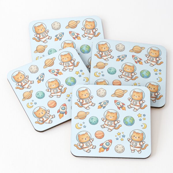 Item preview, Space Cat Astronaut Pattern - Cute Kawaii Kitten Galaxy Nursery Decor designed and sold by HappySproutArt.