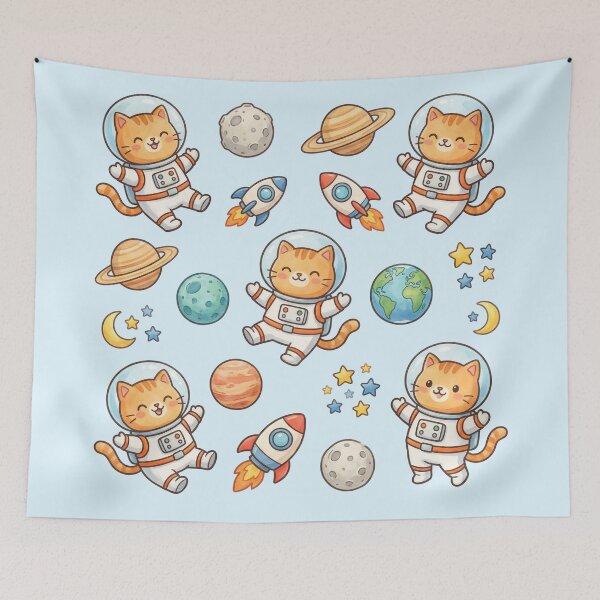 Item preview, Space Cat Astronaut Pattern - Cute Kawaii Kitten Galaxy Nursery Decor designed and sold by HappySproutArt.