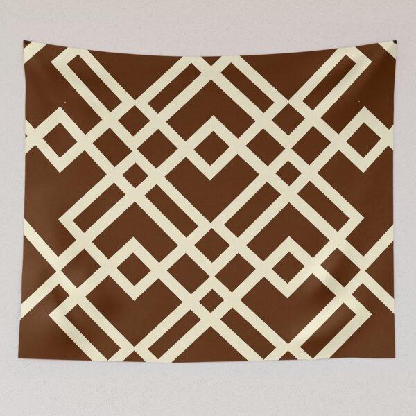 Item preview, Geometric Grid Pattern With Interlocking Squares In Outlines On Rich Brown Background designed and sold by studioart.