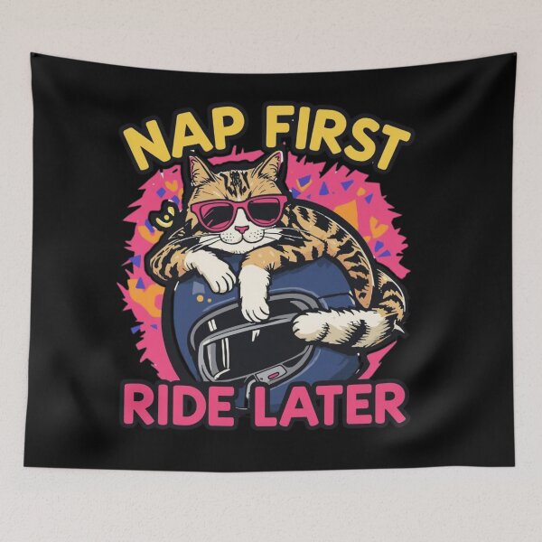 Item preview, Nap first ride Later- Motorcyclist cat humor  designed and sold by YourTrendyTees.
