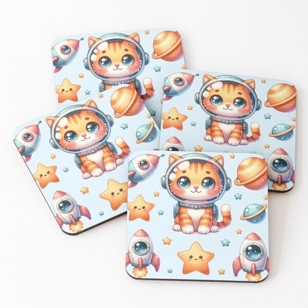 Item preview, Space Cat Astronaut Pattern - Cute Kawaii Kitten Galaxy Nursery Decor designed and sold by HappySproutArt.