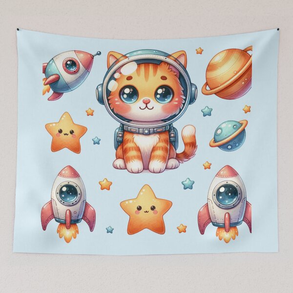 Item preview, Space Cat Astronaut Pattern - Cute Kawaii Kitten Galaxy Nursery Decor designed and sold by HappySproutArt.
