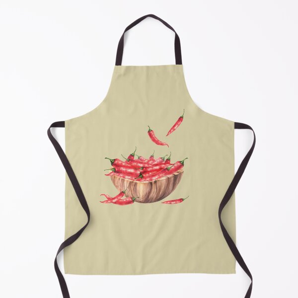 Item preview, Hot chili peppers fall into a wooden bowl full of whole red pods. Watercolor hand drawn designed and sold by BartolArt.