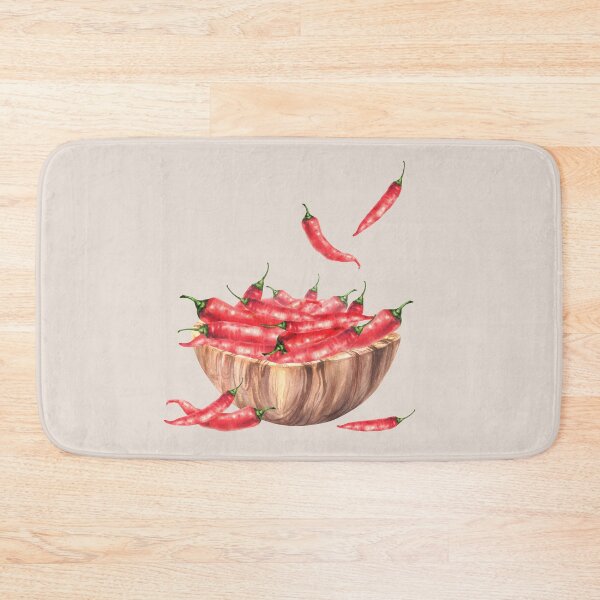 Item preview, Hot chili peppers fall into a wooden bowl full of whole red pods. Watercolor hand drawn designed and sold by BartolArt.