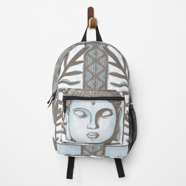 Item preview, Buddha Head Statue with Palm Fronds Watercolor - Earth + Sky designed and sold by Irene Estelle.