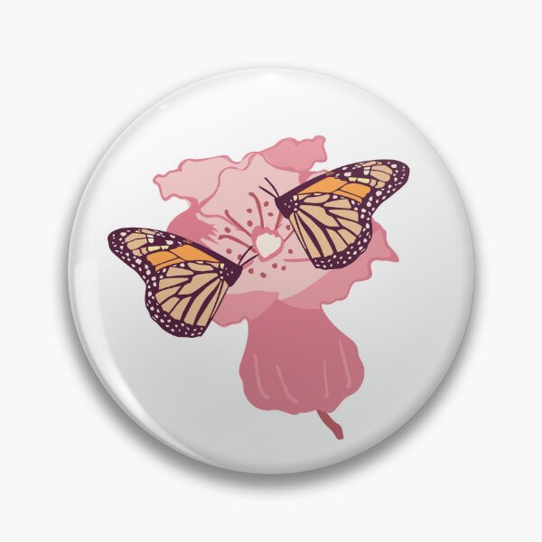 Item preview, Two Monarch Butterflies with a Pink Flower, Hand drawn designed and sold by FourAcreFarm.