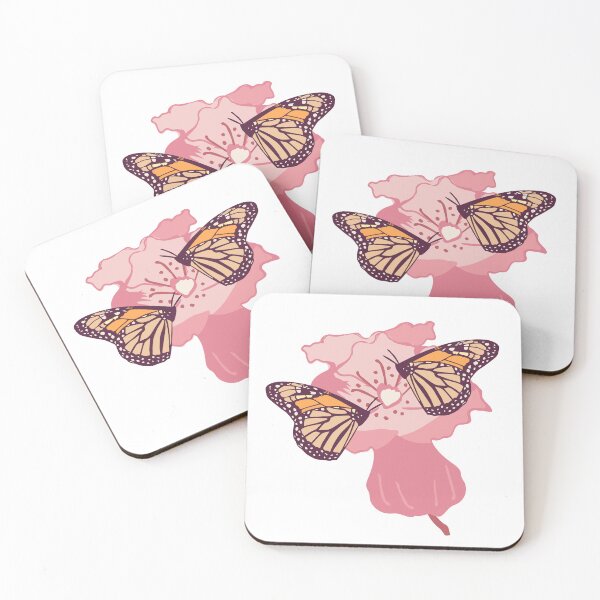 Item preview, Two Monarch Butterflies with a Pink Flower, Hand drawn designed and sold by FourAcreFarm.