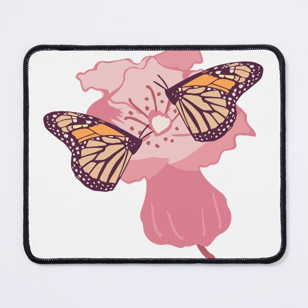 Item preview, Two Monarch Butterflies with a Pink Flower, Hand drawn designed and sold by FourAcreFarm.