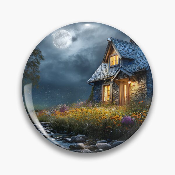 Item preview, Charming Moonlit Cottage by a Tranquil Stream designed and sold by Artessie.