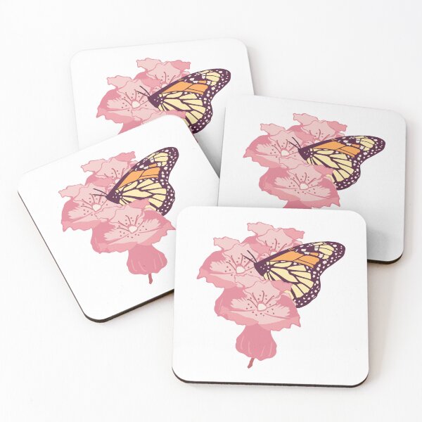 Item preview, Hand Drawn Monarch Butterfly Nestled in Beautiful Pink Flowers designed and sold by FourAcreFarm.