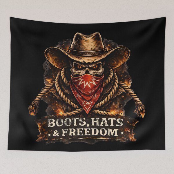 Item preview, Boots Hats and Freedom Western Skeleton Cowboy Design designed and sold by DrawHandArt.