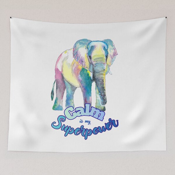 Item preview, Calm Is My Superpower – Colorful Watercolor Elephant with Gentle Strength designed and sold by artshop77.