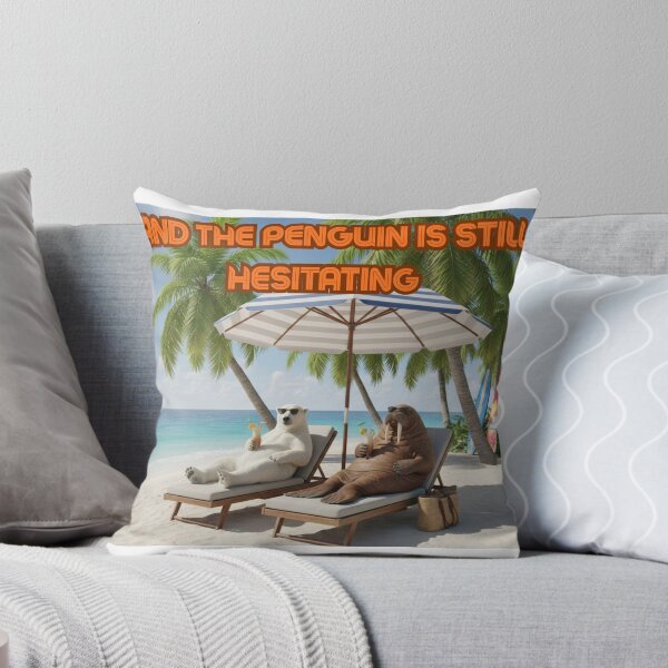 Item preview, “And the Penguin Is Still Hesitating” – Funny Summer Meme Tee designed and sold by ArthurShu.