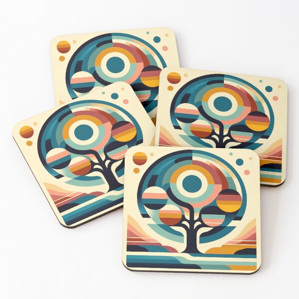 Item preview, Retro Geometric Tree with Sun and Planet Orbs designed and sold by InkSmithery.