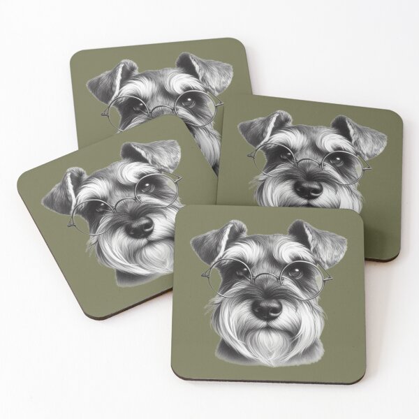 Item preview, Pencil drawing of a Miniature Schnauzer in glasses - Green designed and sold by barksandsqueaks.