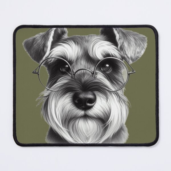Item preview, Pencil drawing of a Miniature Schnauzer in glasses - Green designed and sold by barksandsqueaks.