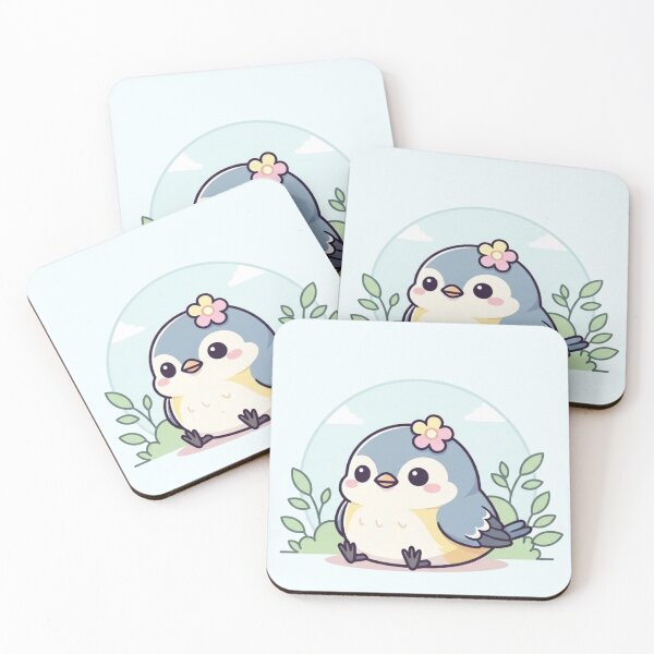 Item preview, Cute Blue Kawaii Bird with Flower Illustration designed and sold by soletstudio.