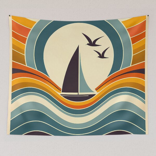 Item preview, Minimal Sailboat Sunset Waves designed and sold by InkSmithery.