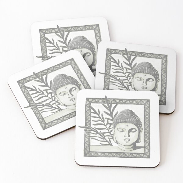Item preview, Buddha Head Statue with Palm Fronds Watercolor - Slate + Tea designed and sold by Irene Estelle.