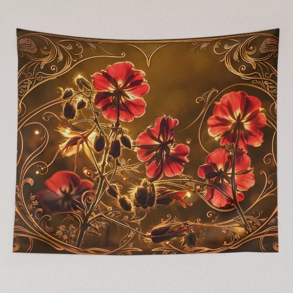 Item preview, Ornate Red Flowers in Golden Frame designed and sold by cuprum.