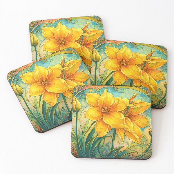 Item preview, Vibrant Yellow Flowers with Ornate Background designed and sold by cuprum.