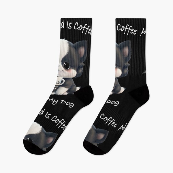 Item preview, Cute black white Dog drinking coffee, coffee lover, dog lover, Australian boarder collie, Siberian husked, Alaskan malamute  designed and sold by hollycooper.