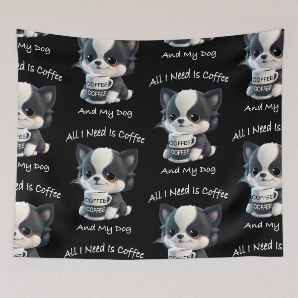 Item preview, Cute black white Dog drinking coffee, coffee lover, dog lover, Australian boarder collie, Siberian husked, Alaskan malamute  designed and sold by hollycooper.