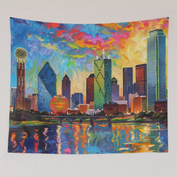 Item preview, Dallas Skyline – Trinity River Impressionist Sunset designed and sold by SkylineVistas Designs.