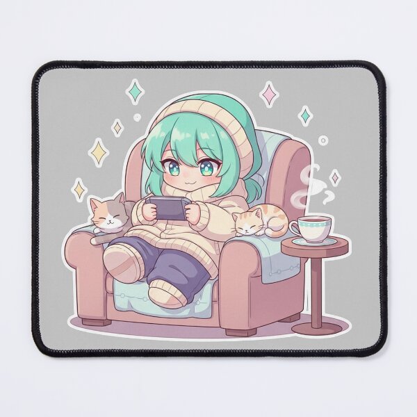 Item preview, Cozy Kawaii Anime Gamer Girl with Cats Art Print designed and sold by SholoStudio.