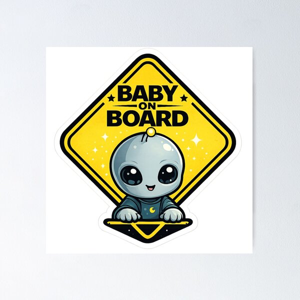 Item preview, Cute Alien Baby On Board – Funny Space Warning Sign Design for Cars, Stickers & T-Shirts designed and sold by KhattabyEDArt.