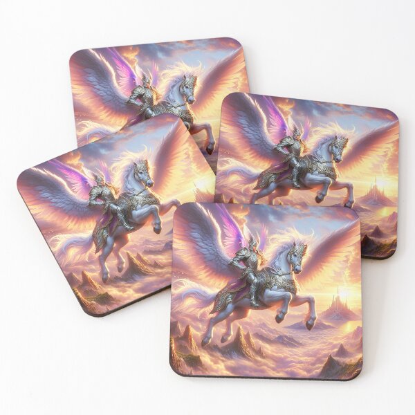 Item preview, Epic Pegasust Rider - Paladin Knight Soaring at Sunrise Fantasy Art designed and sold by TheRichGallery.