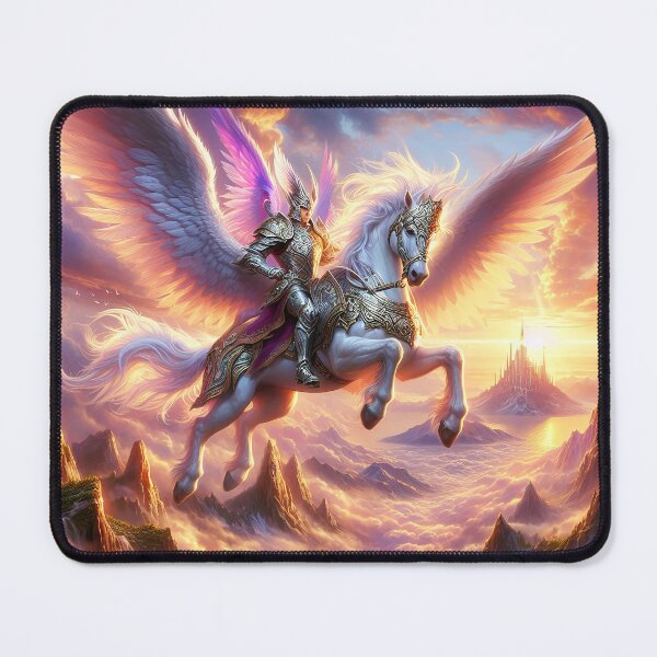 Item preview, Epic Pegasust Rider - Paladin Knight Soaring at Sunrise Fantasy Art designed and sold by TheRichGallery.