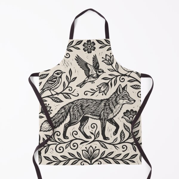 Aperçu de l'œuvre Renards Oiseaux Linogravure Style Floral Forêt créée et vendue par Y-Vibes.