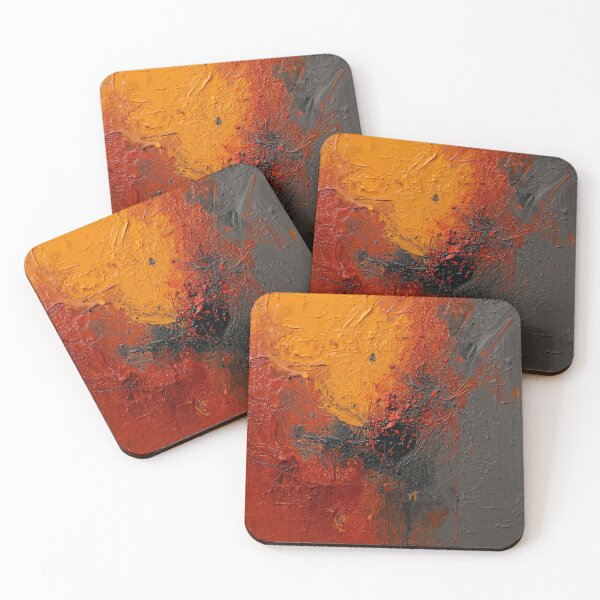 Item preview, Fiery Magma Abstract - Industrial Charcoal and Orange Impasto Painting designed and sold by LovelyHomeArt.