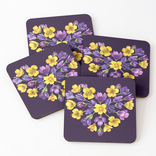 Item preview, Heart made of wildflowers, purple and yellow crocuses designed and sold by LiskoDesign.