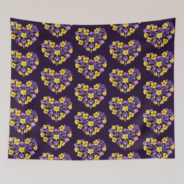 Item preview, Heart made of wildflowers, purple and yellow crocuses designed and sold by LiskoDesign.