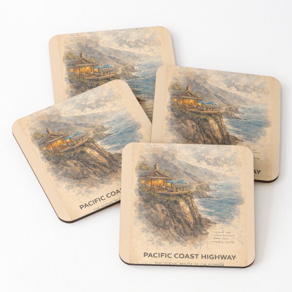 Item preview, Pacific Coast Highway Wall Art – California Cliffside Café Vintage Travel Poster designed and sold by Eclipse 3699.
