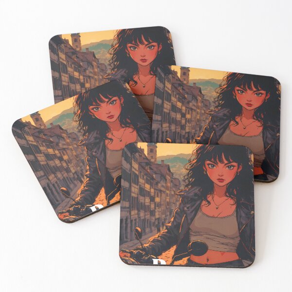 Item preview, The Bernese Explorer - Retro Anime Girl and Motorcycle in Old Town designed and sold by JacksoonLester.