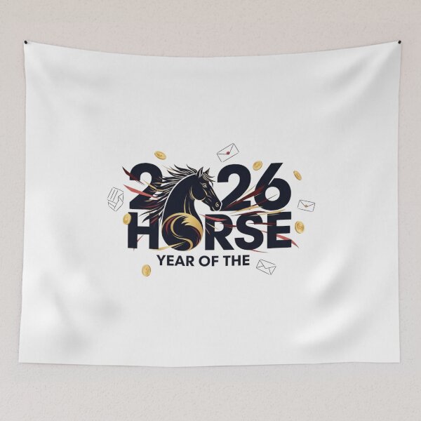 Item preview, Modern 2026 Year of the Horse Logo – Lucky Coins & Typography Chinese New Year Design designed and sold by JaaCreativeShop.