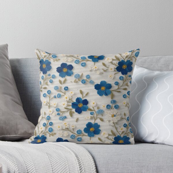 Item preview, Vintage Blue Floral Embroidery Aesthetic Pattern designed and sold by Prismatect.