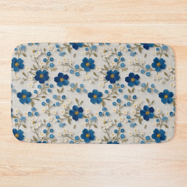 Item preview, Vintage Blue Floral Embroidery Aesthetic Pattern designed and sold by Prismatect.