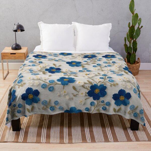 Item preview, Vintage Blue Floral Embroidery Aesthetic Pattern designed and sold by Prismatect.
