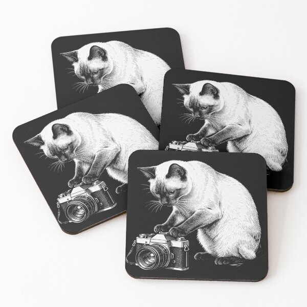 Item preview, Siamese Cat with Vintage Camera – Engraving Illustration designed and sold by CatVibesStudio.