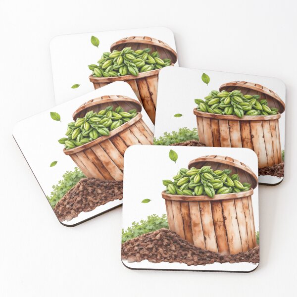 Item preview, Fresh cardamom pods spilling from wooden basket on soil designed and sold by Creative88Art.