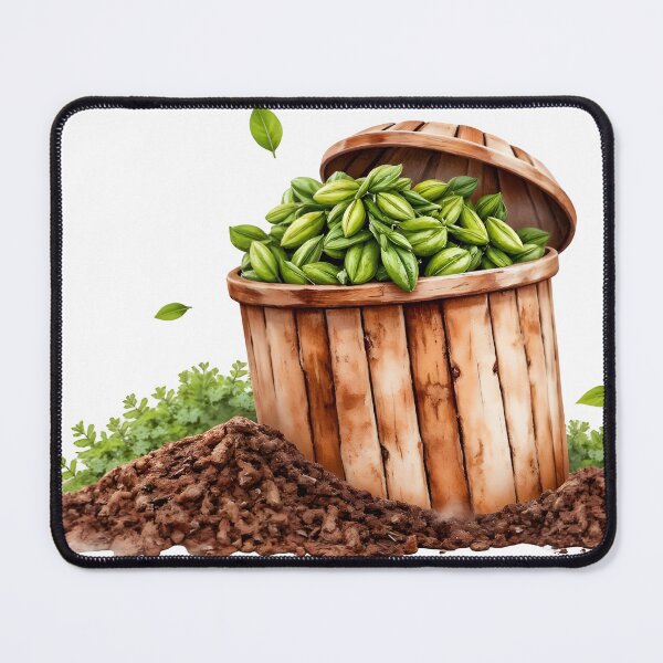 Item preview, Fresh cardamom pods spilling from wooden basket on soil designed and sold by Creative88Art.