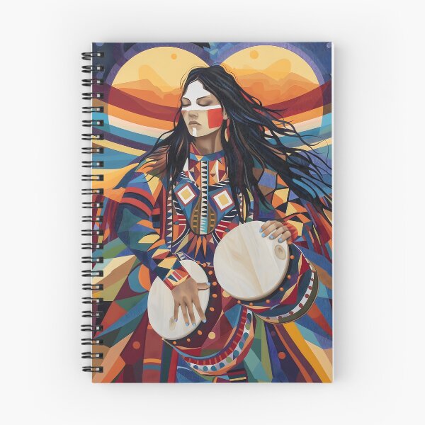 Item preview, Indigenous Woman Playing Drums – Colorful Geometric Abstract Art Print designed and sold by Unruly_Brilliance.