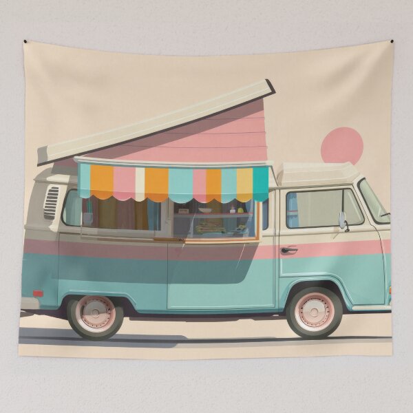 Item preview, Colorful food truck setup at sunset designed and sold by anytka.