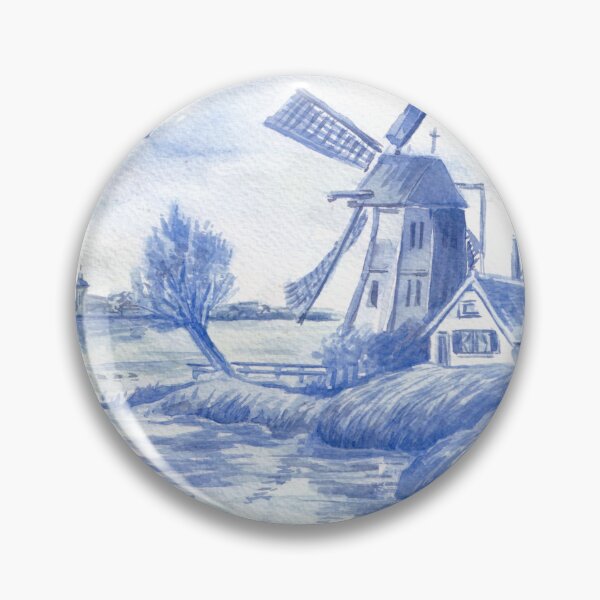 Item preview, Delft Blue Windmill by the Water in Gouache designed and sold by Andrea Snuggs.