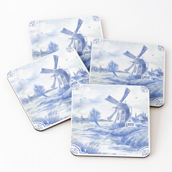 Item preview, Delft Blue Windmill by the Water in Gouache designed and sold by Andrea Snuggs.