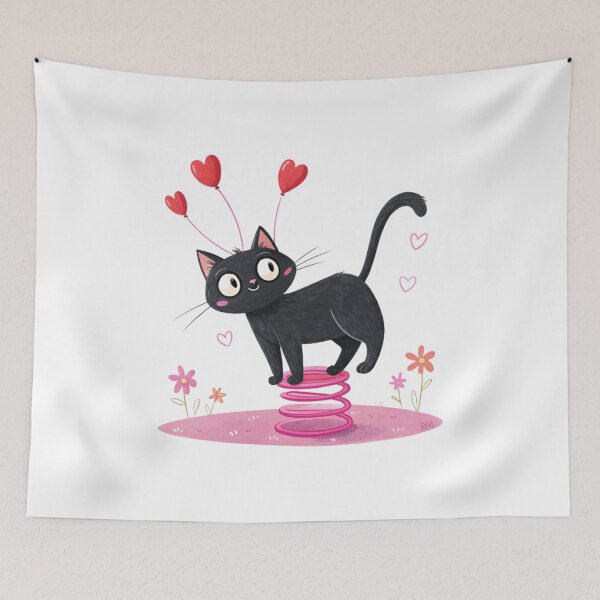 Item preview, Spring Love Bounce – Black Cat with Heart Antennas designed and sold by VivoStudio.
